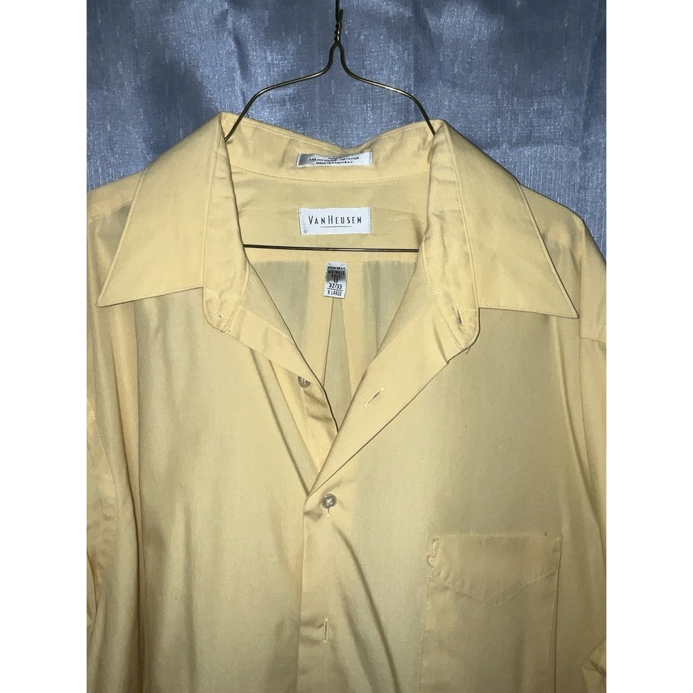Men's Van Heusen Sz 17 (32/33) Yellow‎ Long Sleeve Button Up Dress Shirt